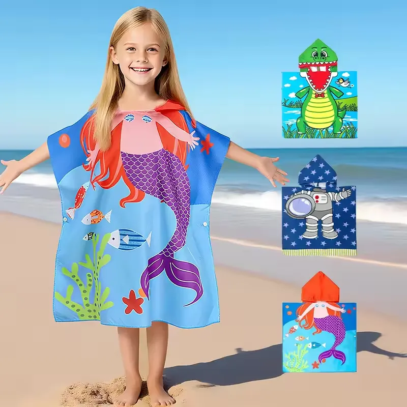 Serviette de plage poncho pour enfants à motifs 