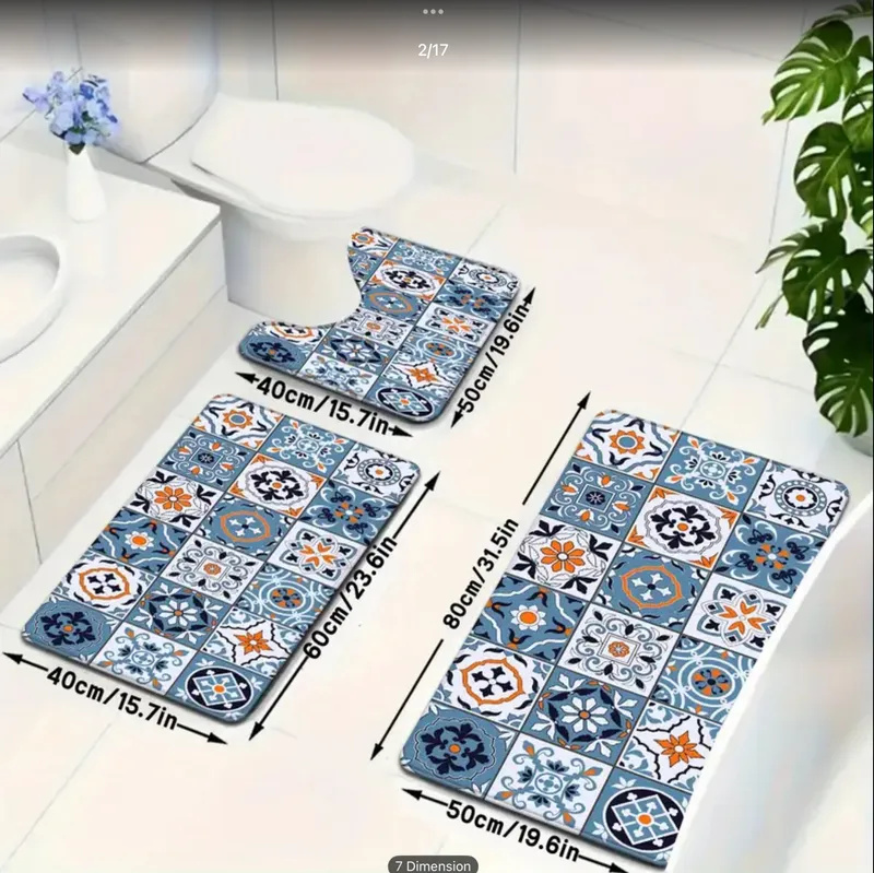 Tapis salle de bain 3 pièces mosaïque 